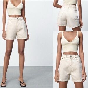 Zara High Waist Cream Shorts